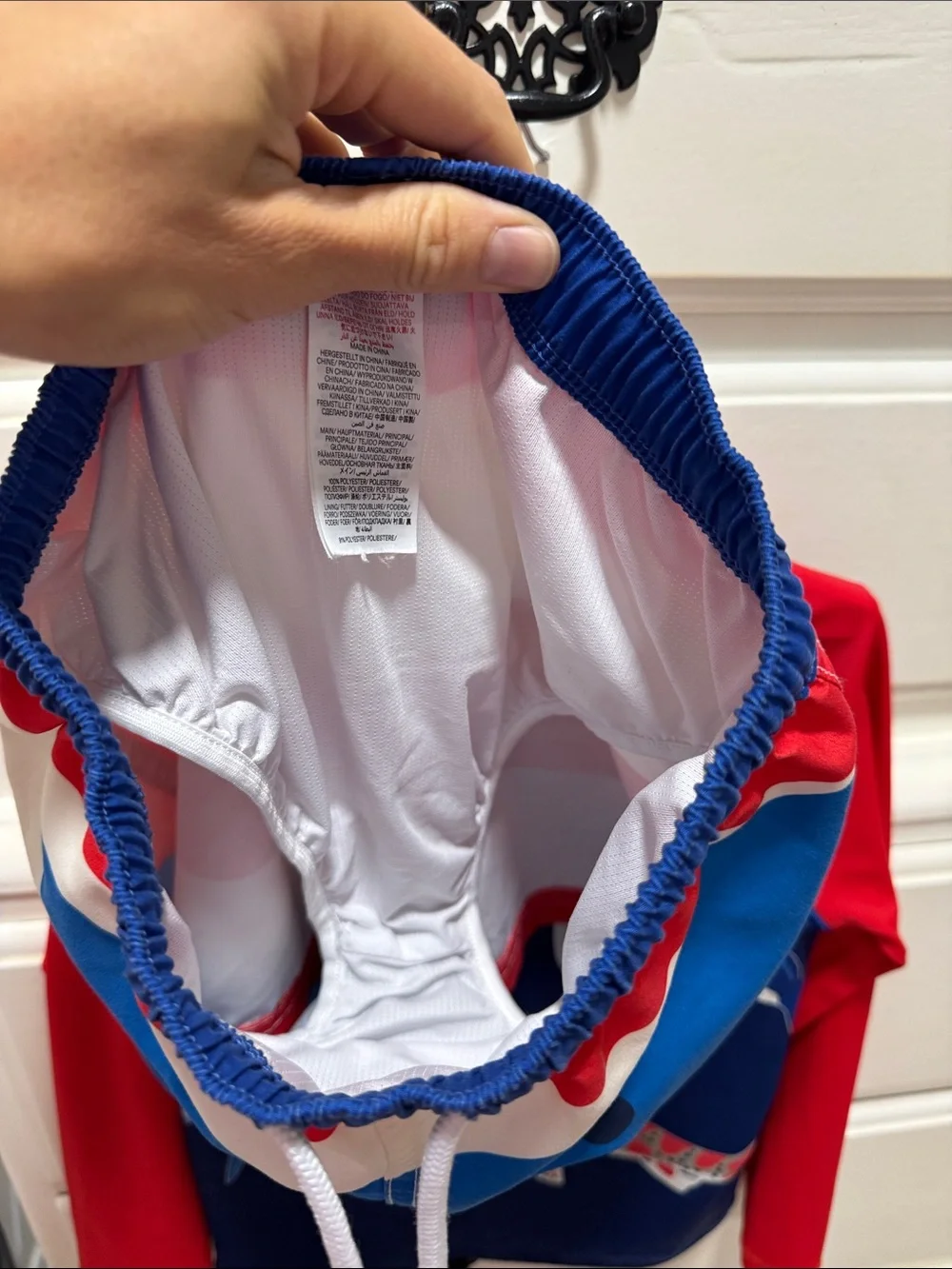Mini Boden Kids Rash Guard Swim Shirt - Navy & Red Sharks and shorts set